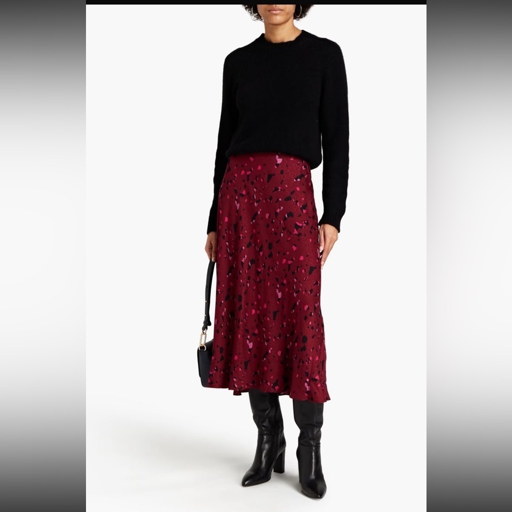 BA&SH / Tomy printed satin slip jacquard midi skirt Bordeaux Leopard 0 - Picture 2 of 8
